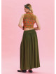 Khaki Bohemian Skirt with Elastic Waist and Drape Detail 4494